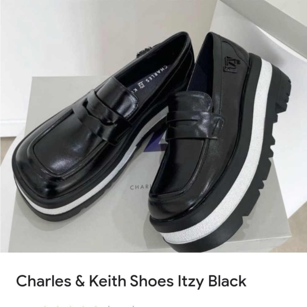 Charles & Keith Itzy Black Loafer Shoes Size 36